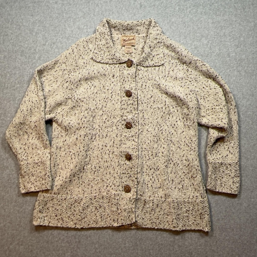 Woolrich Sweater Womens XL Beige Silk Blend Button Cardigan Cozy Knit Outdoor
